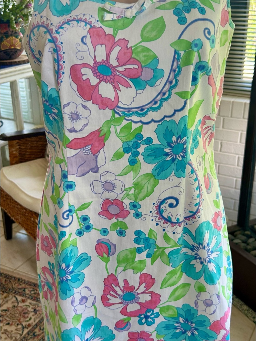 Sigrid Olsen White Floral Mini Dress with Teal, Pink & Green